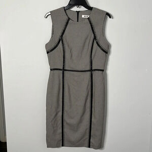 Vicky Tiel Checker Print Leather Trim Career Sheath Dress
